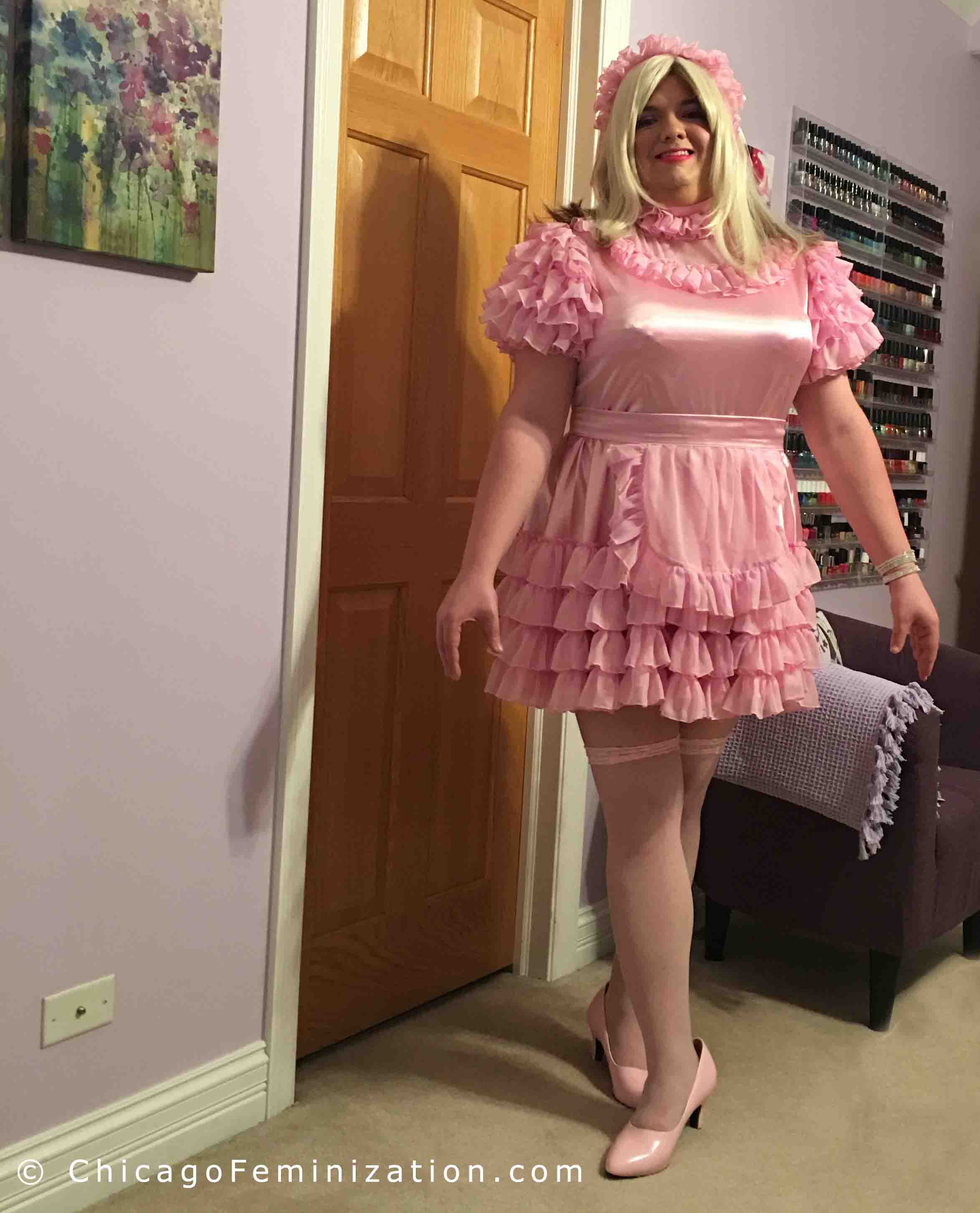 lovely sissy maid in pink ruffles Sissy Maid Pink Ruffles