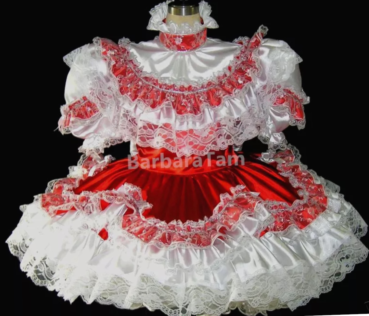 Red Floral Trim Sissy Maid Dress Red Floral Trim Sissy Maid Dress