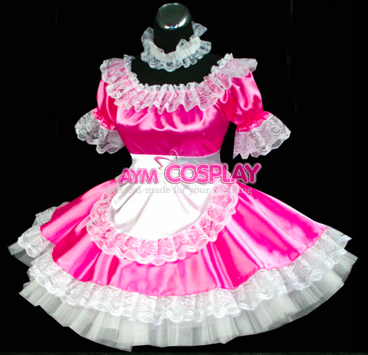 Pink Satin Sissy Maid Dress